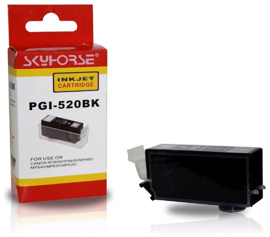 Tusz zamiennik DJ520BC do Canon ip3600 ip4600 ip4700 mp540 mp550 mp560 mp620 mp630 mp980 mp640 mp990 mx860, pasuje zamiast Canon PGI520BK Black, 19 ml