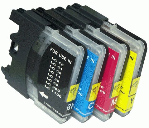Komplet tusz�w zamiennik�w DJ985KPLB do Brother DCPJ125 DCPJ315W DCPJ515W MFCJ220 MFCJ265W MFCJ410 MFCJ415W, pasuje zamiast Brother LC985BK LC985C LC985M LC985Y CMYK, 30/25 ml