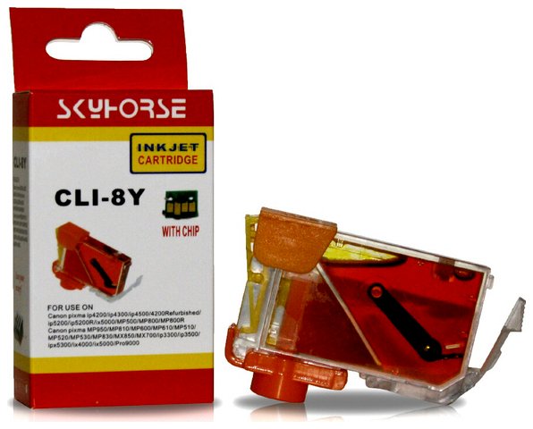 Tusz zamiennik DJC8YC do Canon ip3300 ip3500 ip4200 ip4300 ip4500 ip5200 ip5300 ip6600 ip6700 mp500 mp510 mp520 mp530 mp600 mp610 mp800 mp810 mp830 mp970 ix4000 ix5000 mx700 mx850 pro9000, pasuje zamiast Canon CLI8Y Yellow, 14 ml