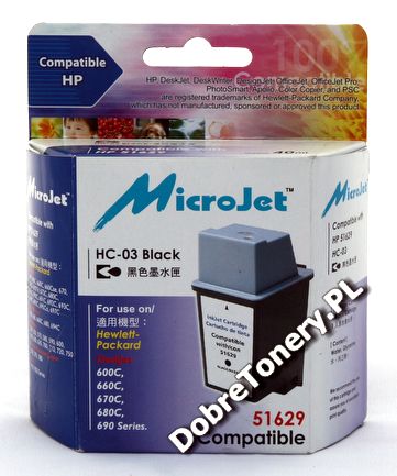 Tusz zamiennik nr 29, HC-03 do HP DeskJet 600 660C 670C 690C 695C, pasuje zamiast HP 51629AE Black, 40 ml