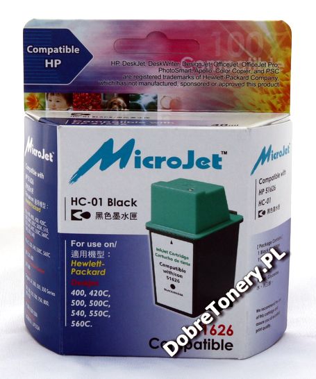 Tusz zamiennik nr 26, HC-01 do HP DeskJet 400 400L 420C 500 500C 510 520 540 550C 560C, pasuje zamiast HP 51626AE Black, 40 ml