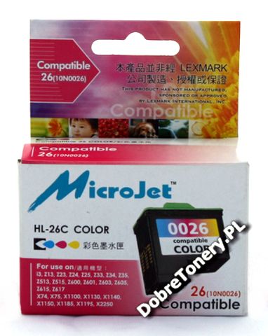 Tusz zamiennik nr 26 27, HL-26C do Lexmark Z13 Z23 Z24 Z25 Z33 Z34 Z35 Z513 Z515 Z517, pasuje zamiast Lexmark 010N0026E Color, 350 stron