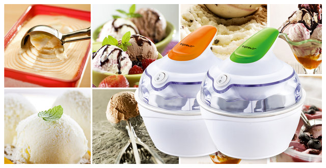 Maszyna do domowej produkcji lodów/sorbetów/mrożonych jogurtów Aigostar, 10W, 500ml, biało-pomarańczowa