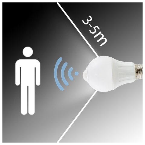 Żarówka LED z czujnikiem ruchu i zmierzchu, A5 A60B E27 3000K, 6W, 450lm, kulka, mleczna, światło białe ciepłe, 25000h
