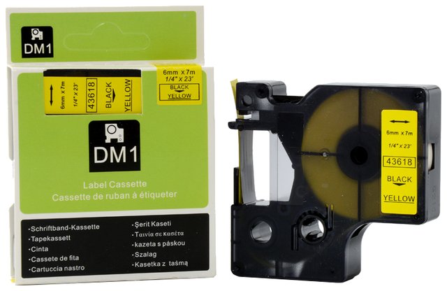 Taśma zamiennik do Dymo 6mm/7m żółta czarny nadruk D1 43618 S0720790