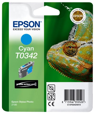 Wyprzedaż Oryginał Tusz Epson T0342 do Epson Stylus Photo 2100 | 17 ml |  cyan, pudełko zastępcze, oryginalny airbag/folia