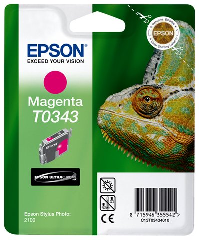 Wyprzedaż Oryginał Tusz Epson T0343 do Epson Stylus Photo 2100 | 17 ml |  magenta, pudełko zastępcze, oryginalny airbag/folia