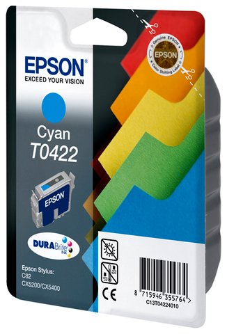 Wyprzedaż Oryginał Tusz Epson T0422 do Epson Stylus CX-5200 CX-5400 C82 | 16 ml |  cyan,...