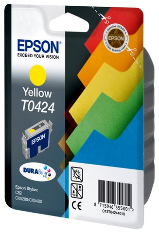 Wyprzedaż Oryginał Tusz Epson T0424 do Epson Stylus CX-5200 CX-5400 C82 | 16 ml |  yellow, pudełko zastępcze, oryginalny airbag/folia