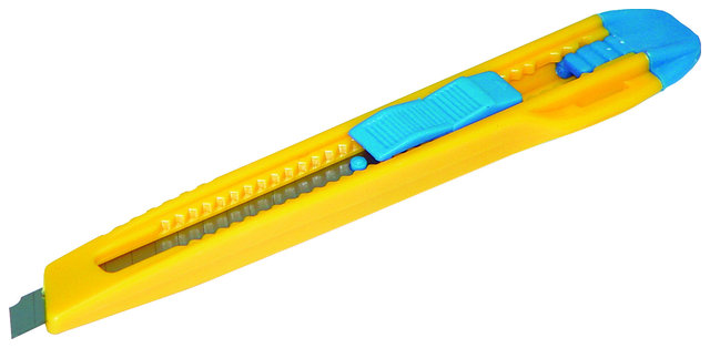 Nóż biurowy 9mm, plastikowy, z blokadą, niebiesko-żółty
