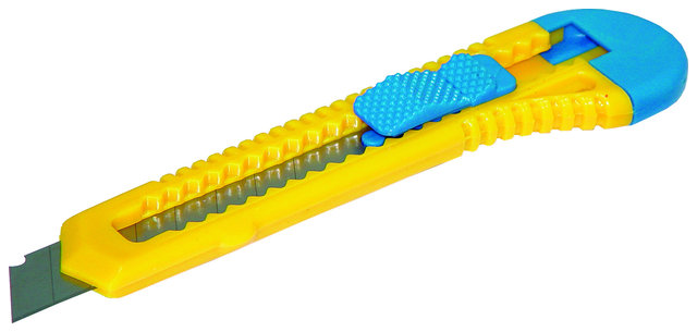 Nóż biurowy 18mm, plastikowy, z blokadą, niebiesko-żółty